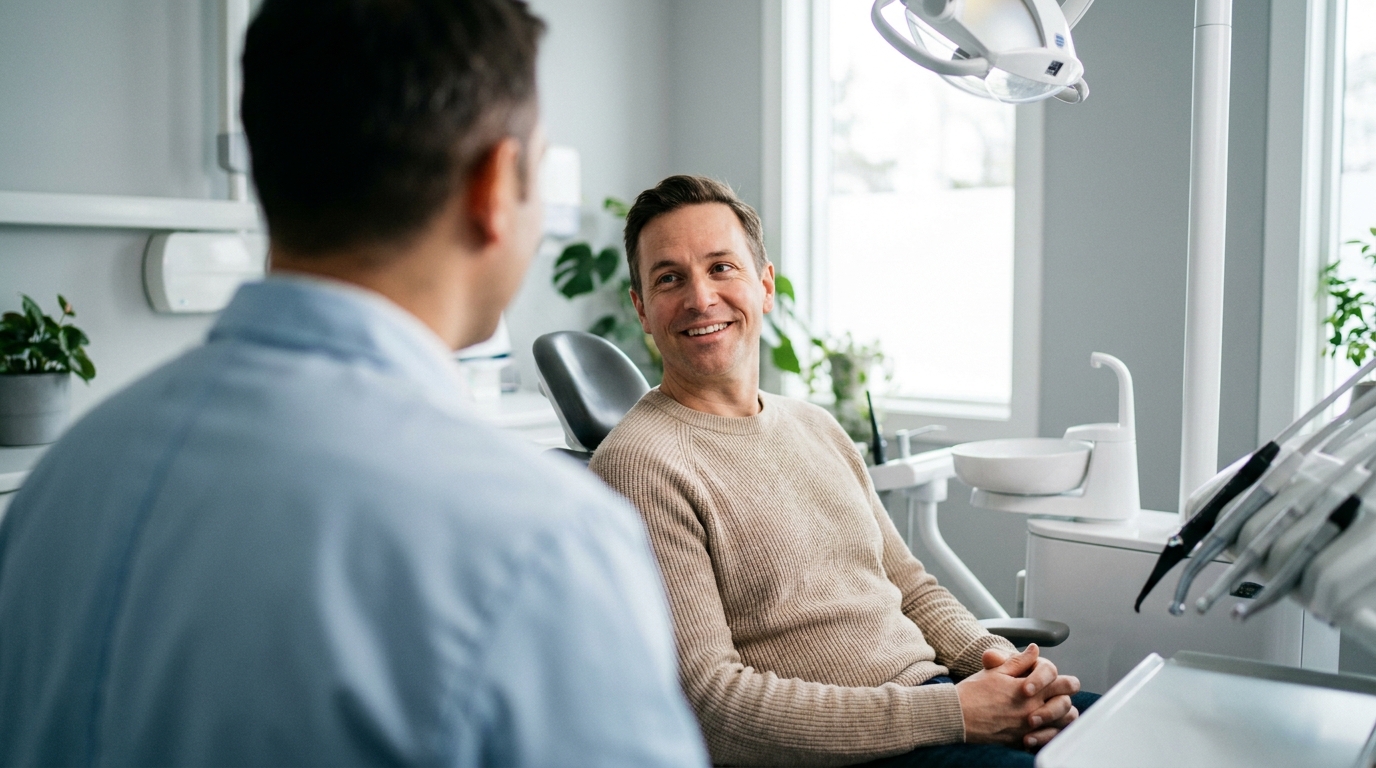 Patient consulting with a dentist about TMJ treatment options at Fienman DDS in West Bloomfield, MI